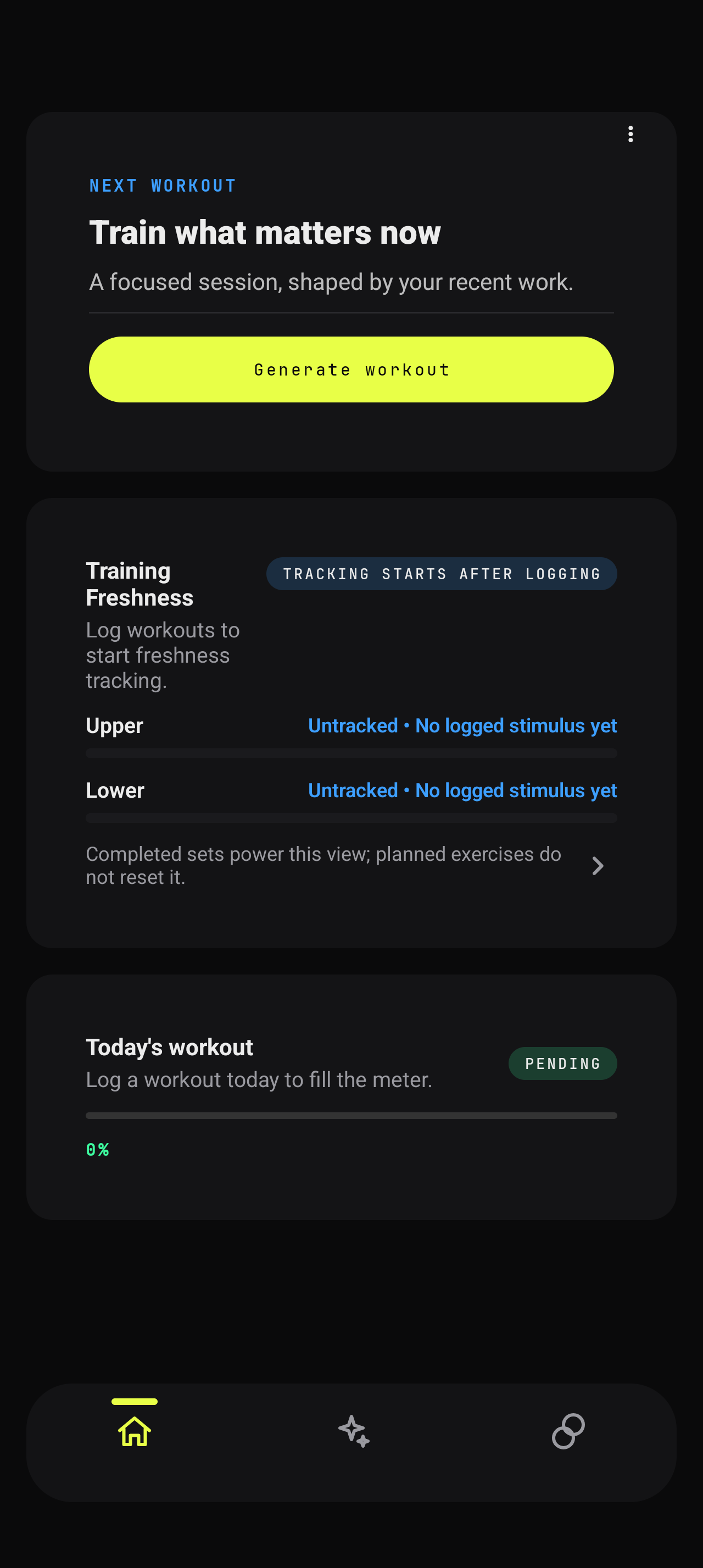 ToastLift home screen showing a focused training recommendation
