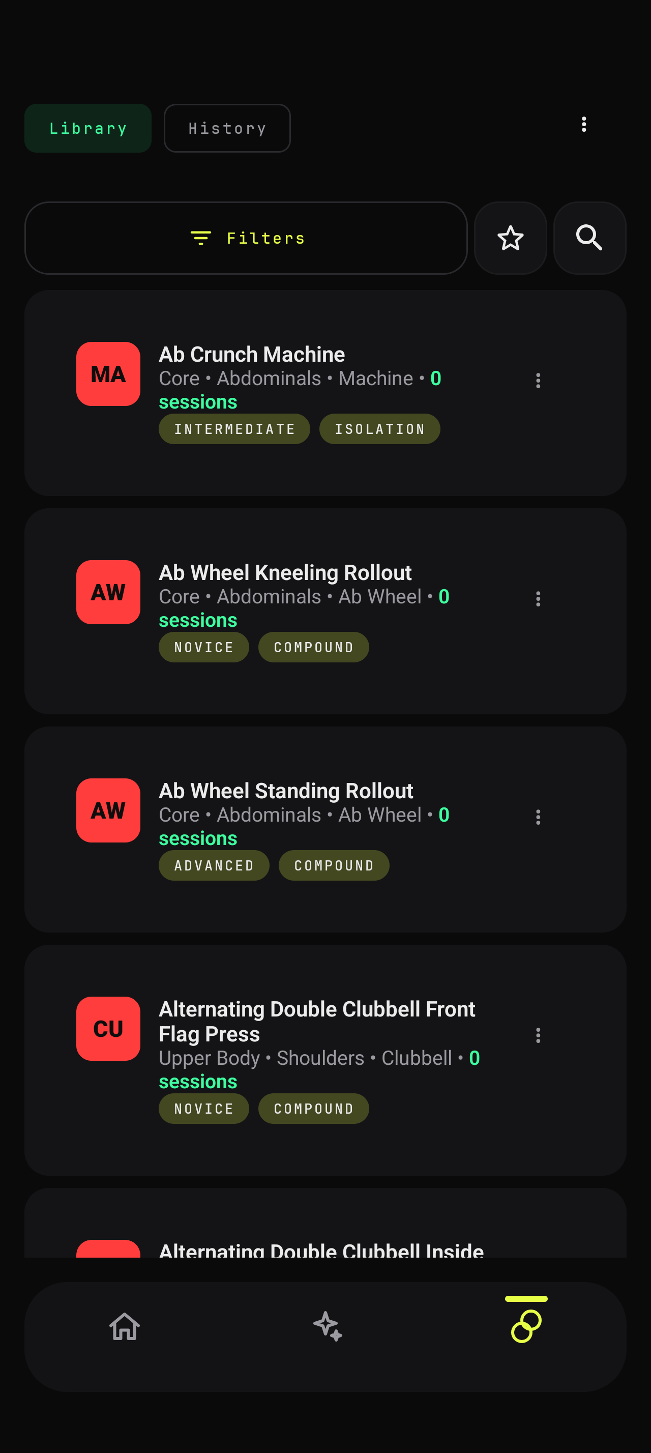 ToastLift exercise library screen